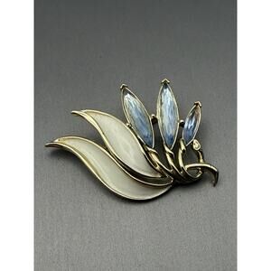 Vintage White Enamel Blue Navette Spray Brooch